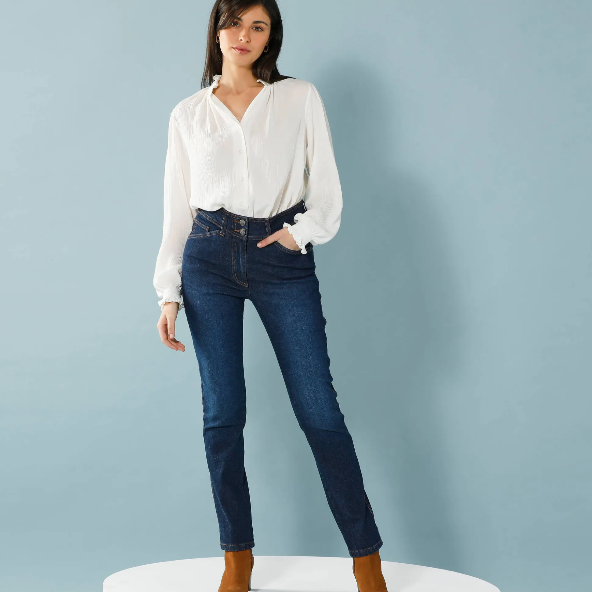 Rechte jeans met deelnaden, kleine lengtes