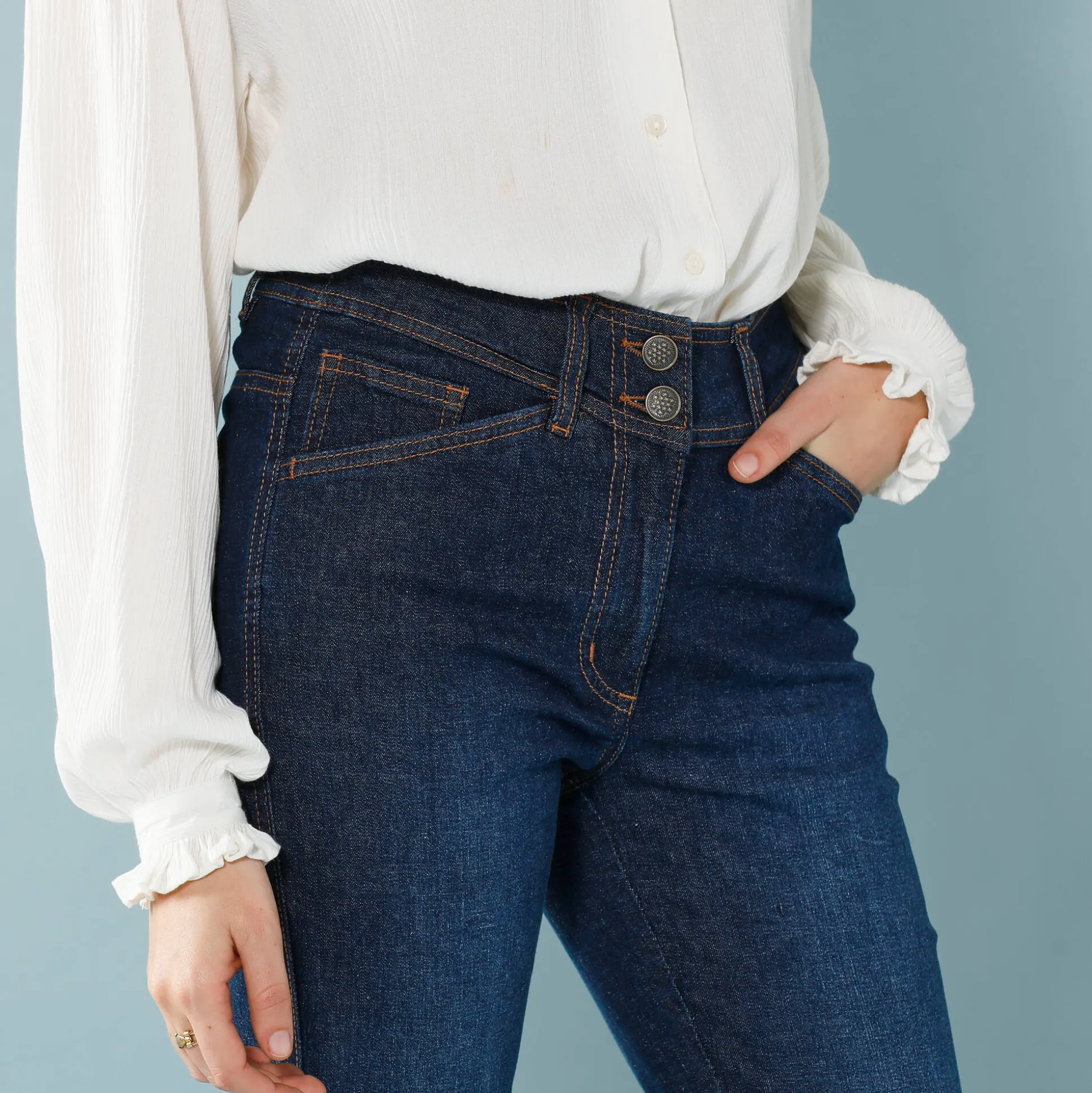Rechte jeans met deelnaden, kleine lengtes