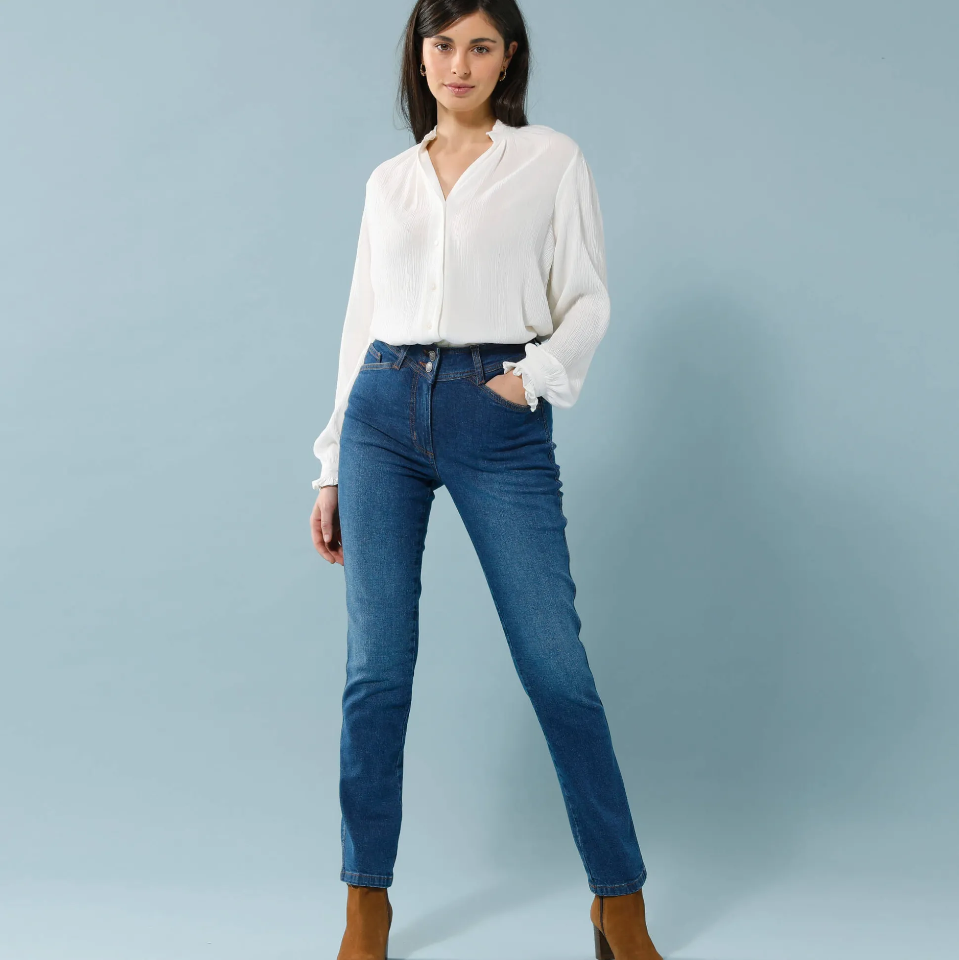 Rechte jeans met deelnaden, kleine lengtes