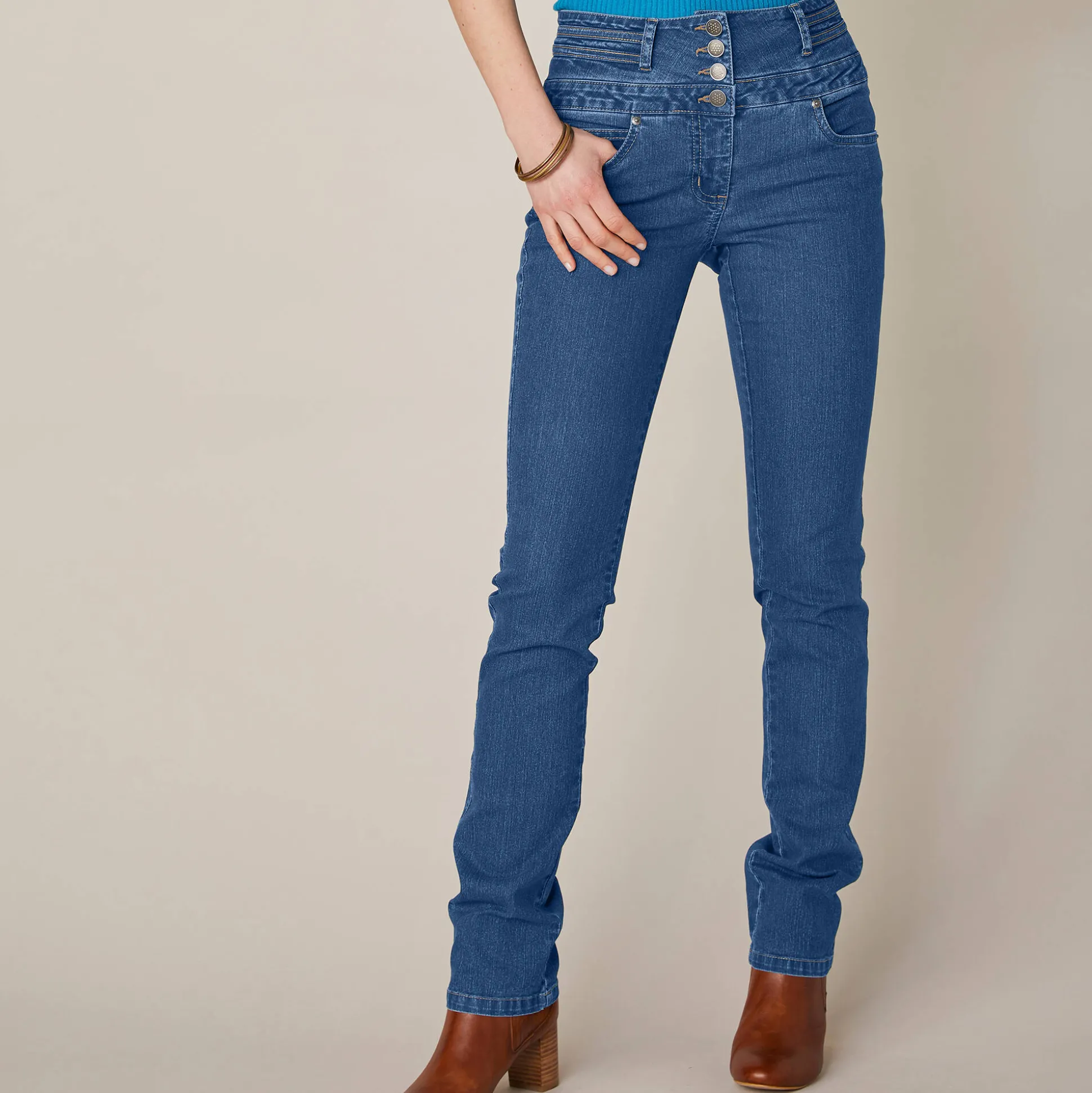 Rechte jeans met hoge taille - kleine lengte