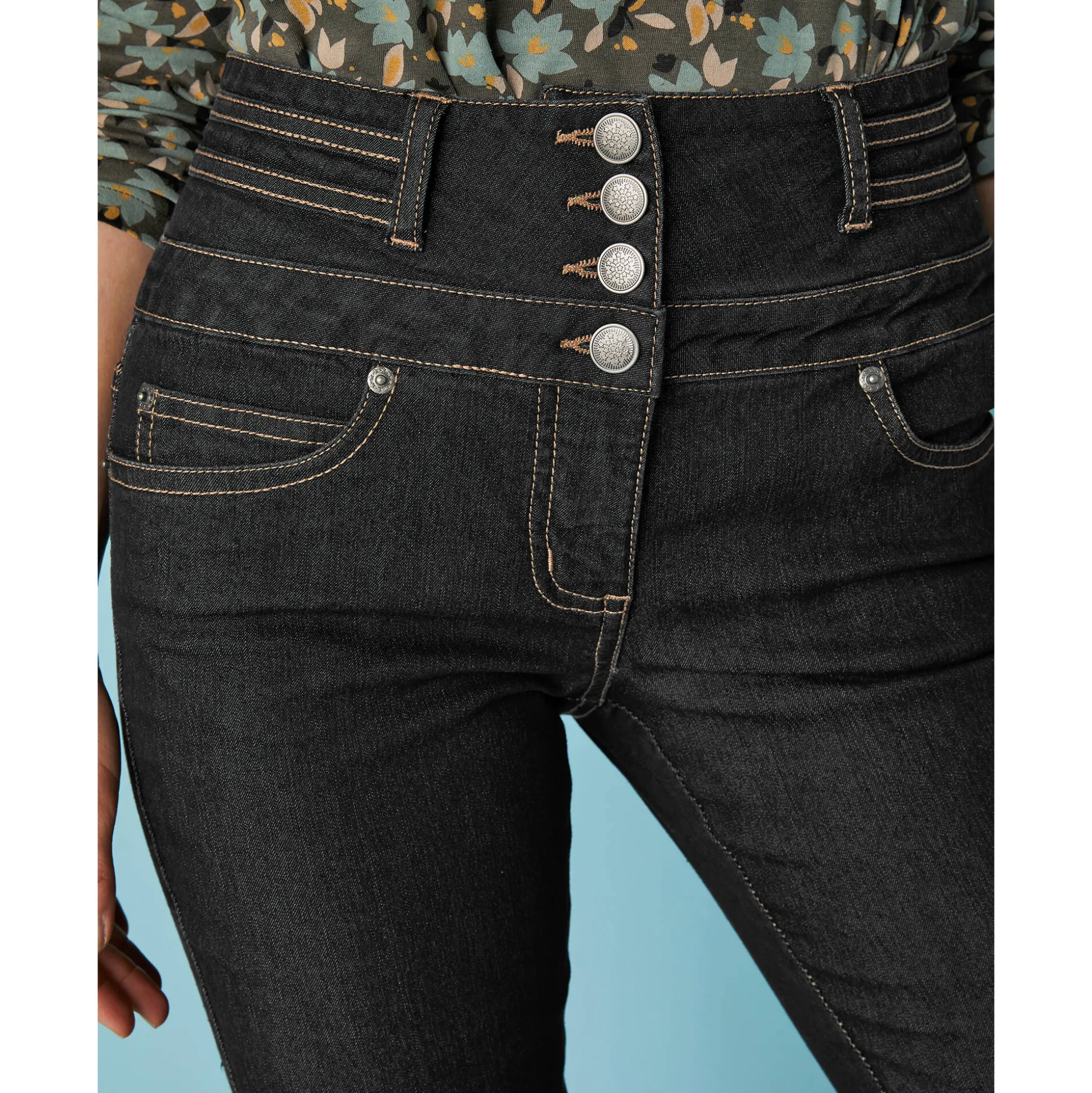 Rechte jeans met hoge taille - kleine lengte