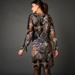 Rechte jurk, print met patchworkeffect