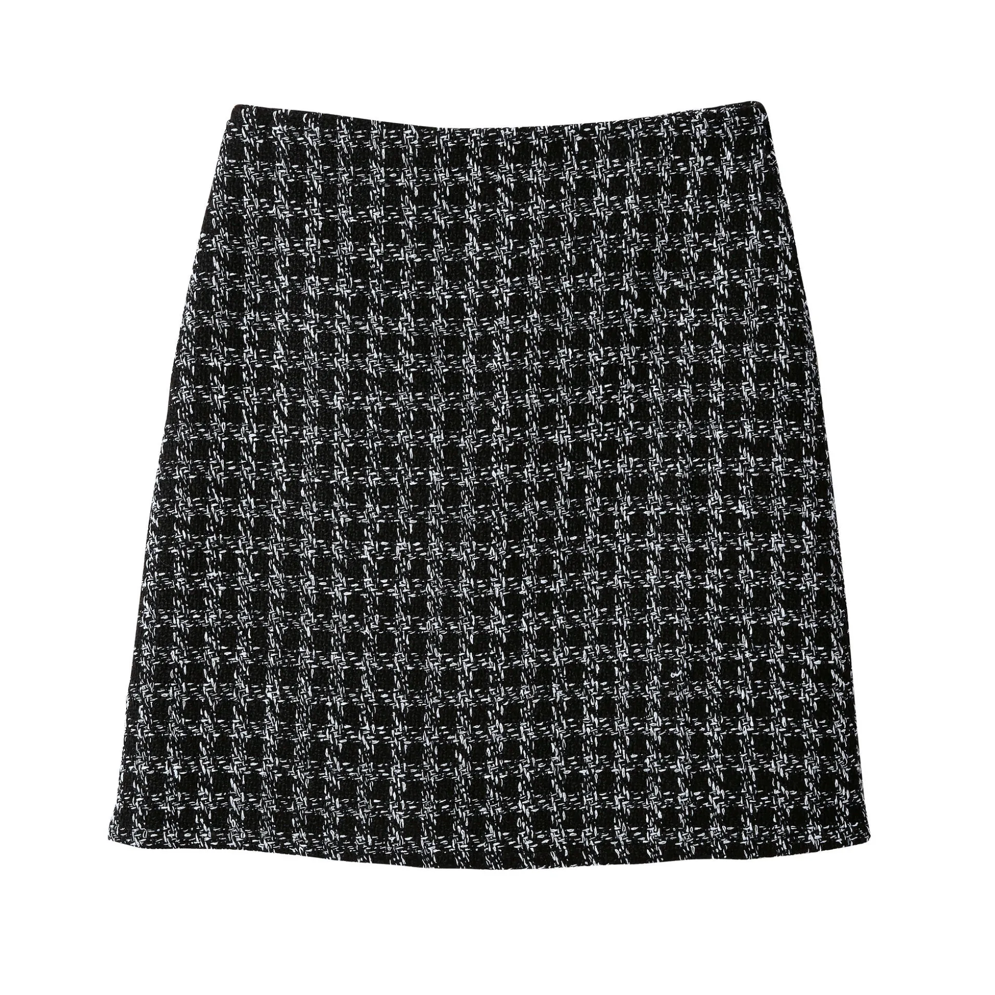 Rechte rok in tweed, ingeweven ruitjes