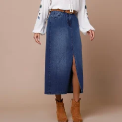 Rechte rok met split, jeans