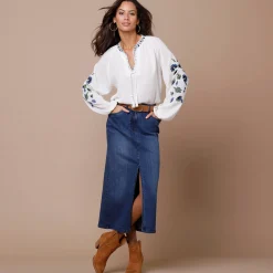 Rechte rok met split, jeans