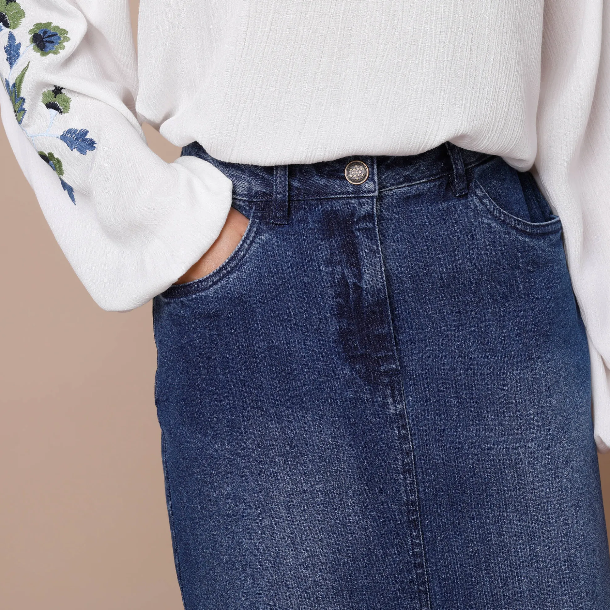 Rechte rok met split, jeans
