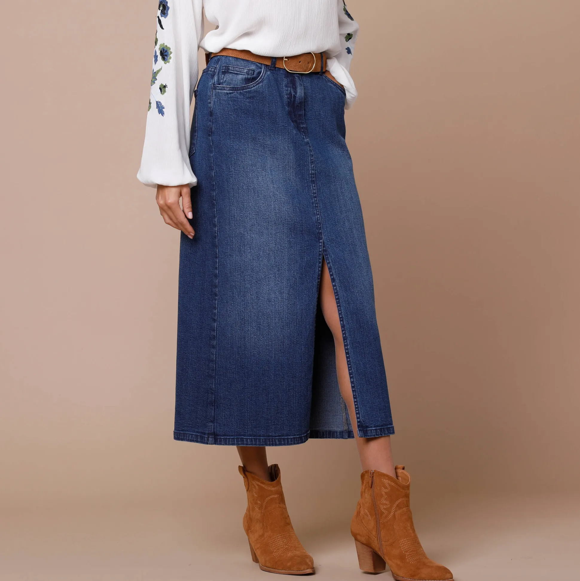 Rechte rok met split, jeans