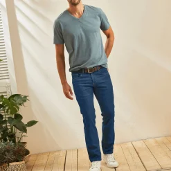 Rechte stretchjeans, afgerond onder de buik - binnenpijplengte 72 cm