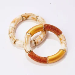 Rekbare armband met buisvormige parels - set van 2