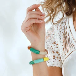 Rekbare armband met buisvormige parels - set van 2