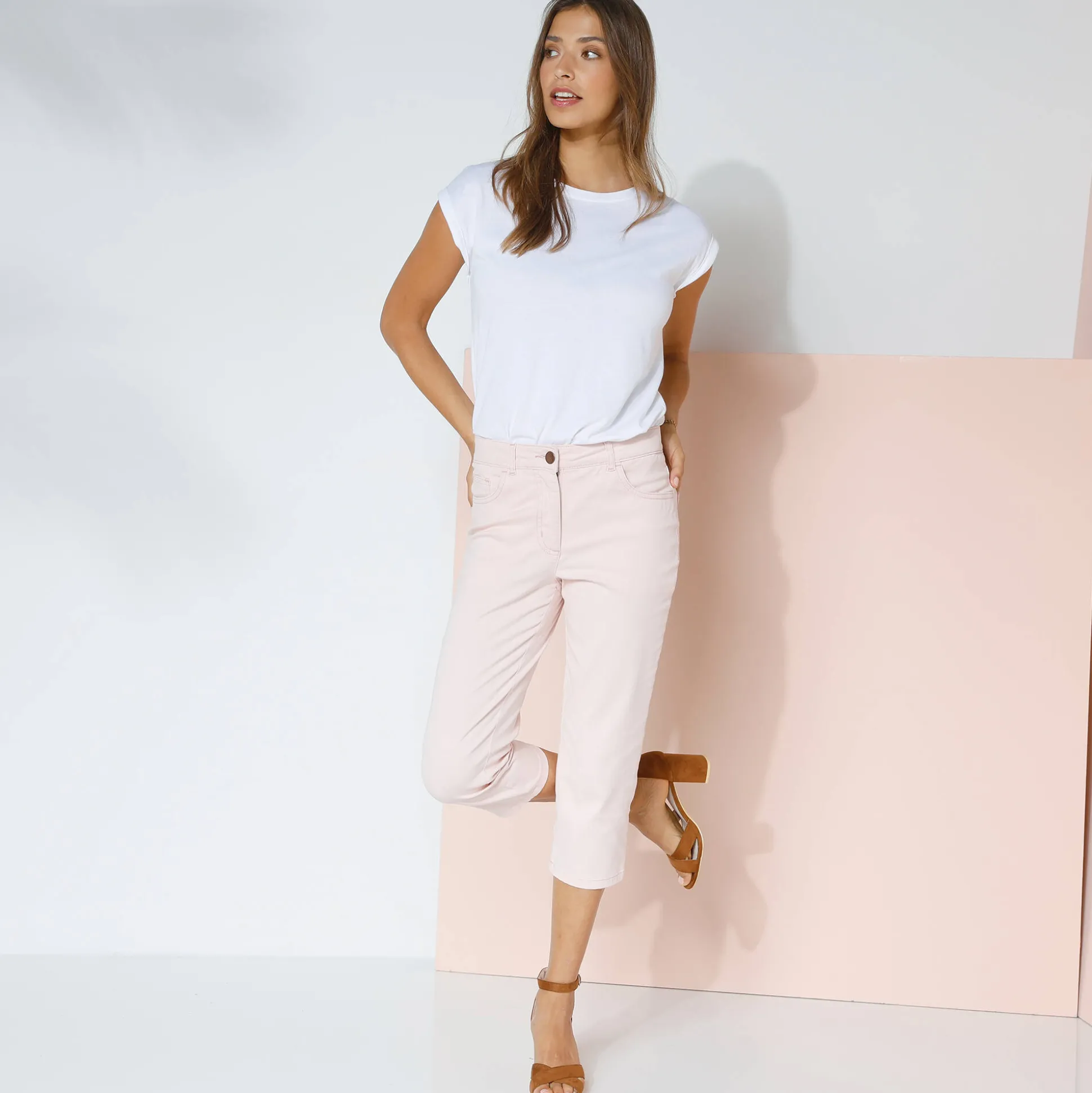 Rekbare 3/4-broek in rekbaar katoen met 'platte buik'-effect