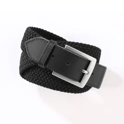 Rekbare gevlochten riem met leren details