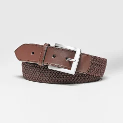Rekbare gevlochten riem met leren details