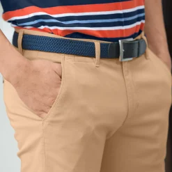 Rekbare gevlochten riem met leren details