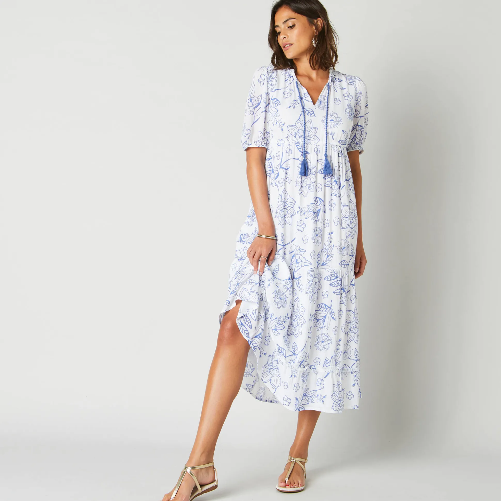 Robe longue volantée imprimée