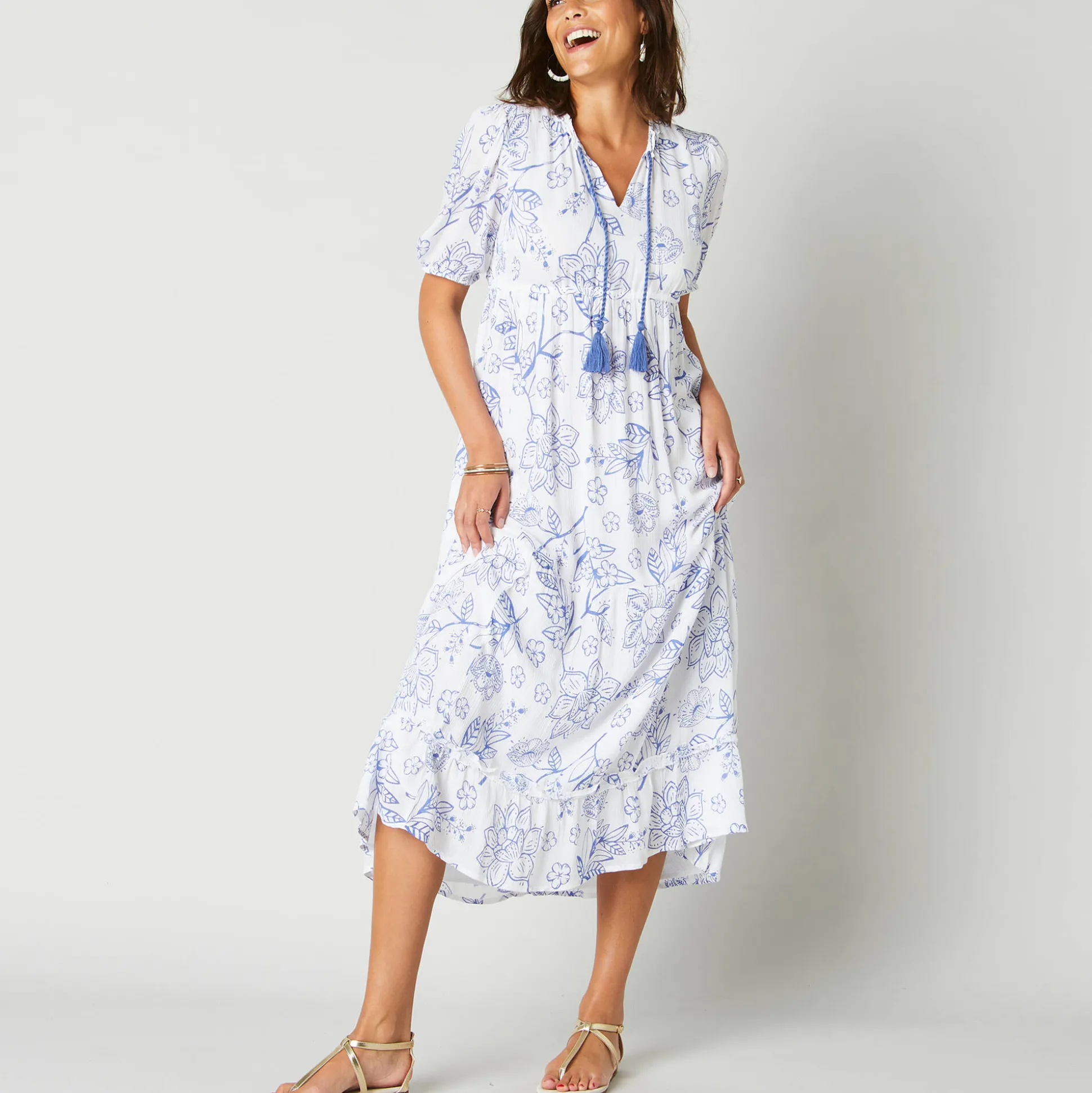 Robe longue volantée imprimée