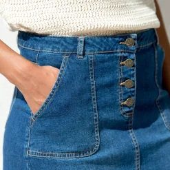 Rok met A-lijn, in jeans met knopen