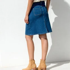 Rok met A-lijn, in jeans met knopen