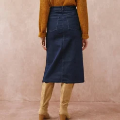 Rok met split en midilengte, soepel denim