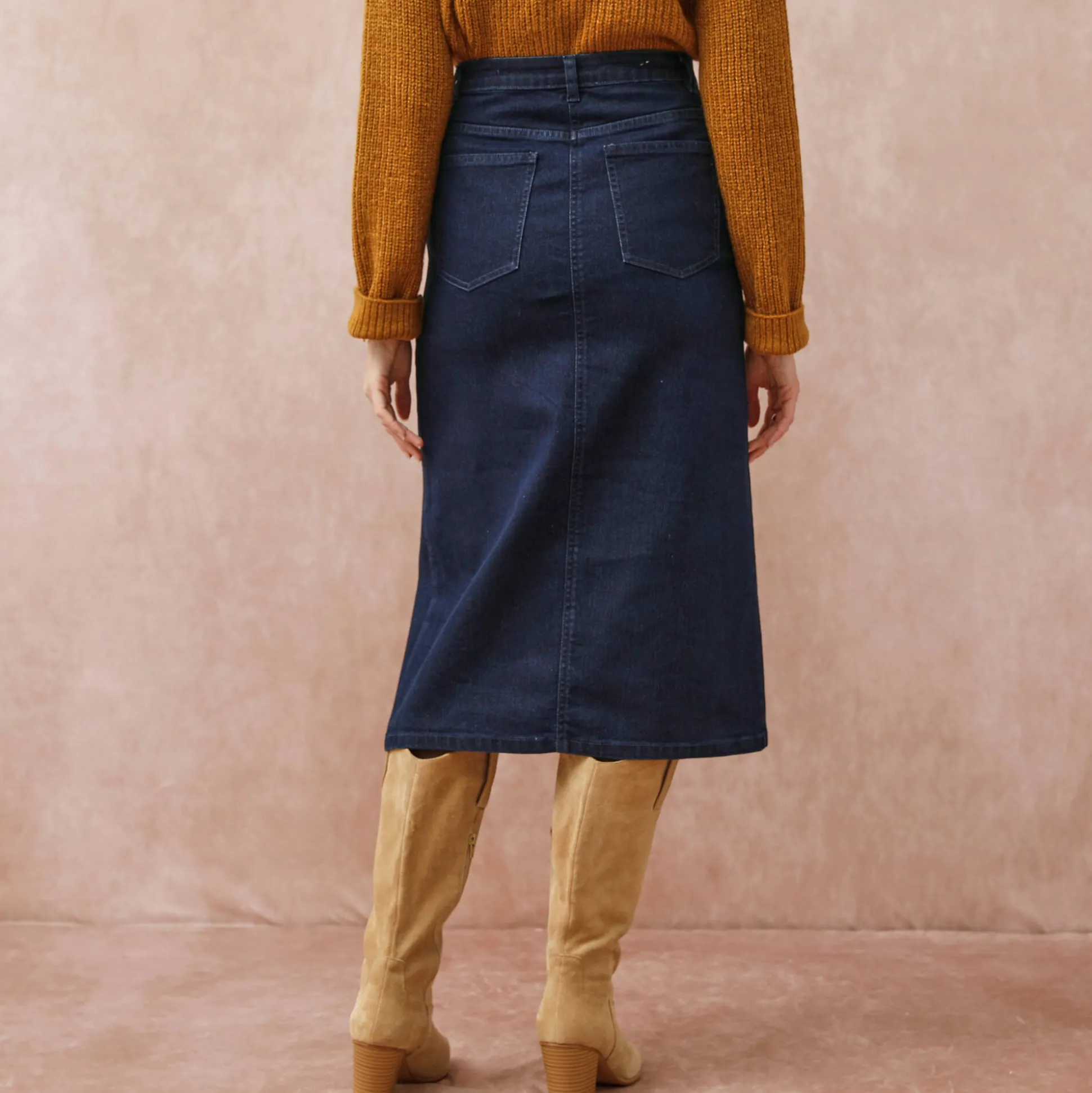 Rok met split en midilengte, soepel denim