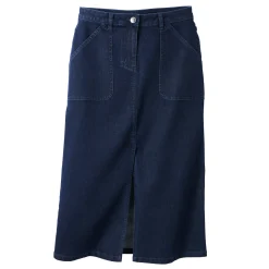 Rok met split en midilengte, soepel denim