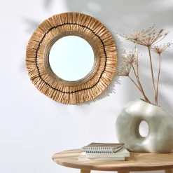 Rond muurspiegel met raffiaeffect
