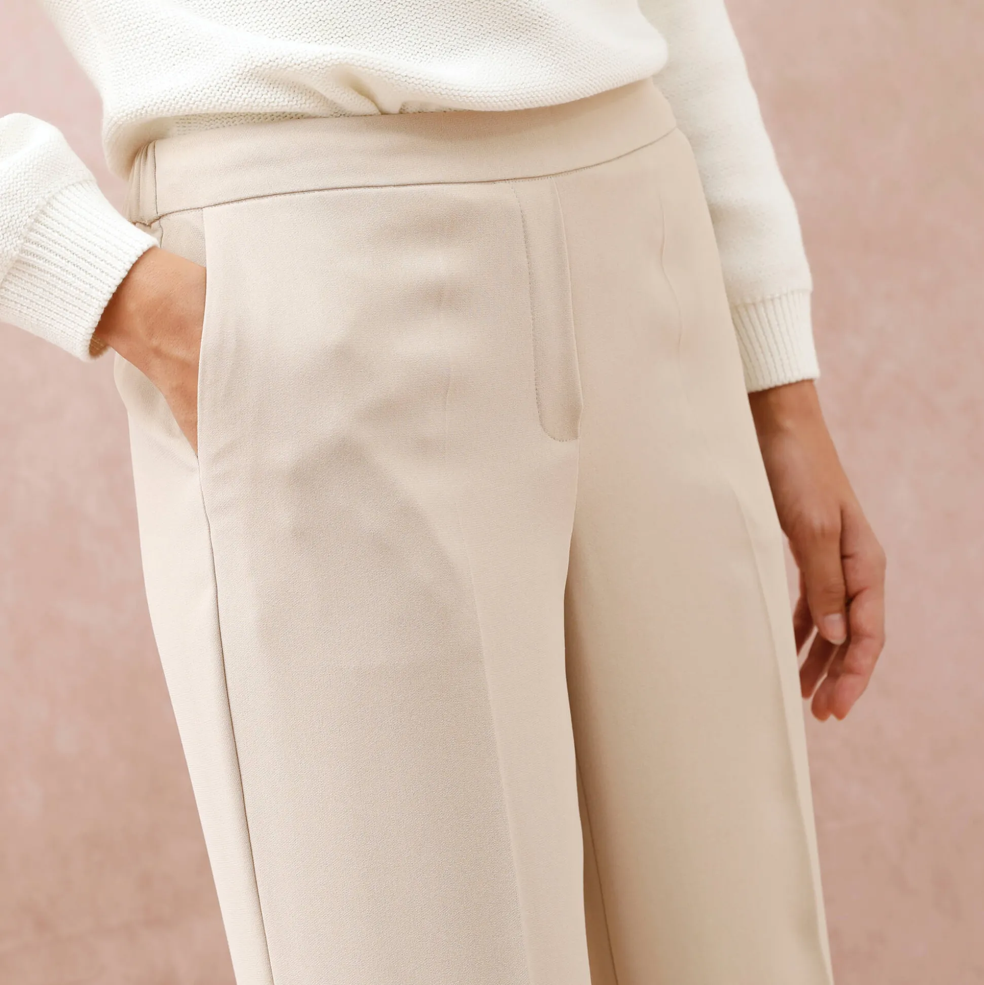 Ruime broek met elastische taille, crêpe