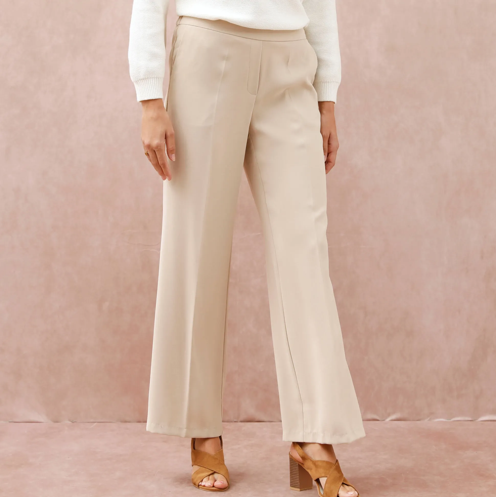 Ruime broek met elastische taille, crêpe