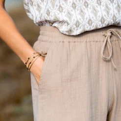 Ruime broek met hoge taille, katoengaas