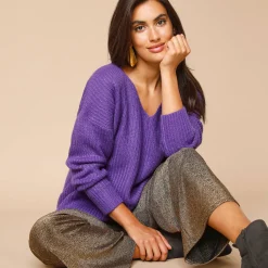 Ruime, comfortabele broek, glanzend tricot