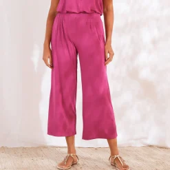 Ruime, effen 7/8-broek in soepel tricot met elastische taille