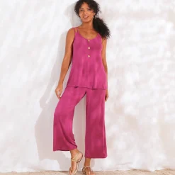 Ruime, effen 7/8-broek in soepel tricot met elastische taille