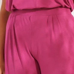 Ruime, effen 7/8-broek in soepel tricot met elastische taille