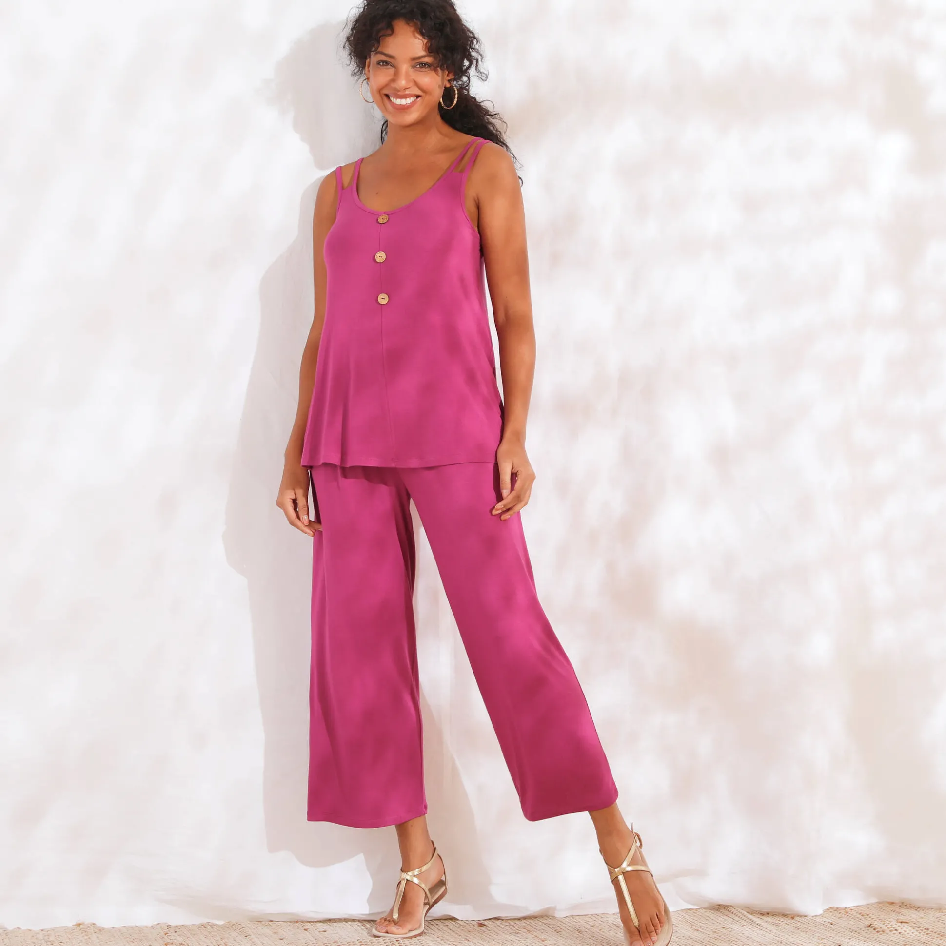 Ruime, effen 7/8-broek in soepel tricot met elastische taille