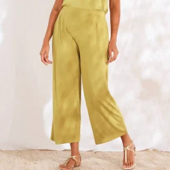 Ruime, effen 7/8-broek in soepel tricot met elastische taille