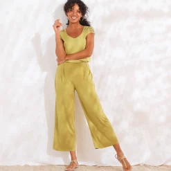 Ruime, effen 7/8-broek in soepel tricot met elastische taille