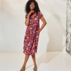 Ruime jurk in bedrukte viscose, korte mouwen