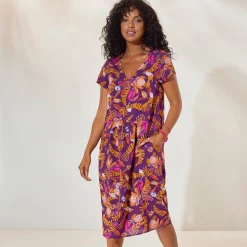 Ruime jurk in bedrukte viscose, korte mouwen