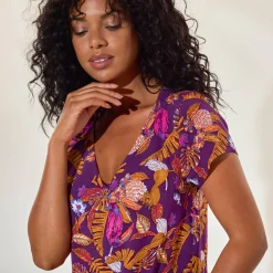Ruime jurk in bedrukte viscose, korte mouwen