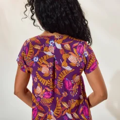 Ruime jurk in bedrukte viscose, korte mouwen