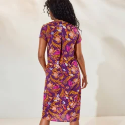 Ruime jurk in bedrukte viscose, korte mouwen