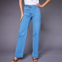 Ruime, rechte jeans, hoge taille, kleine lengte
