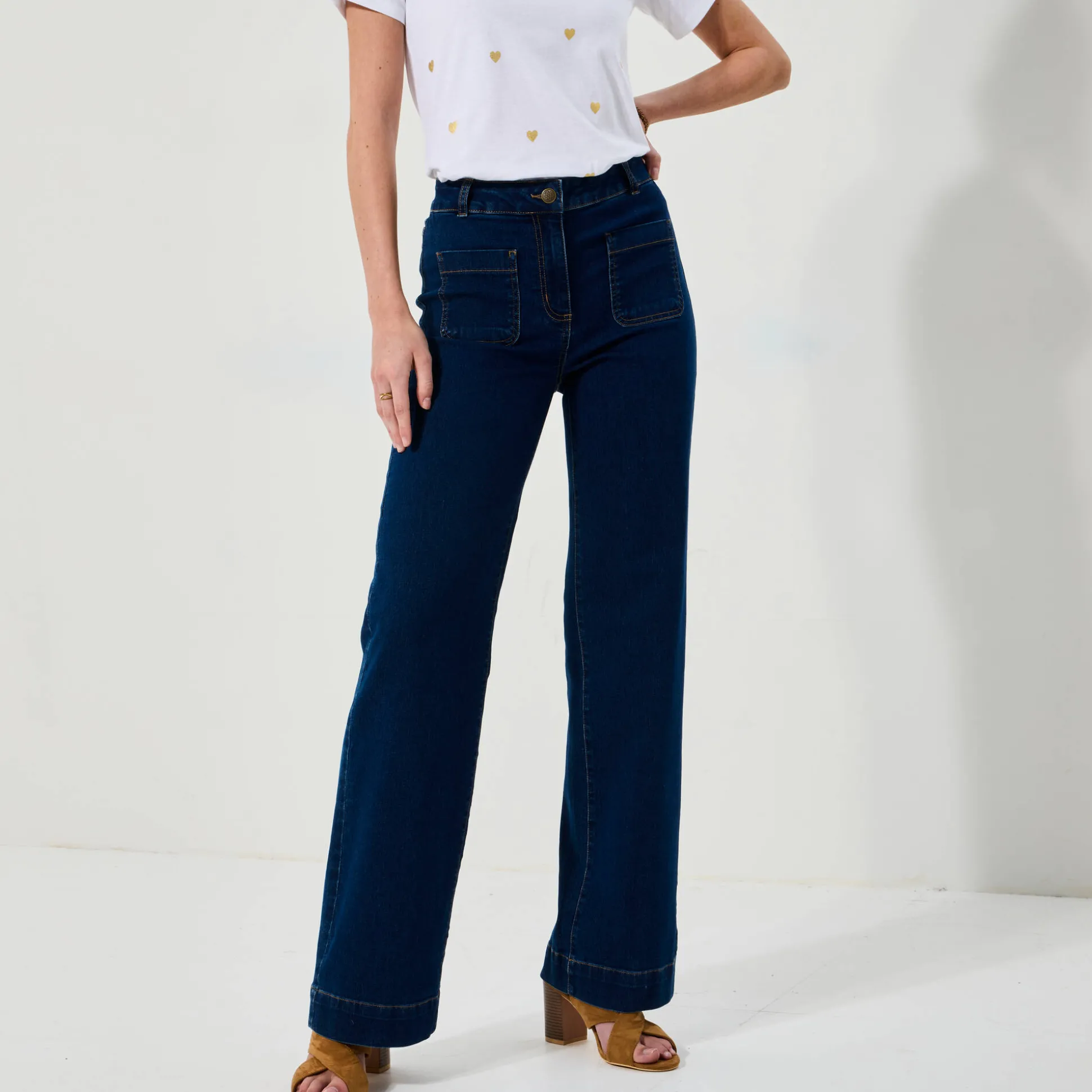 Ruime rechte jeans, hoge taille, grote lengte