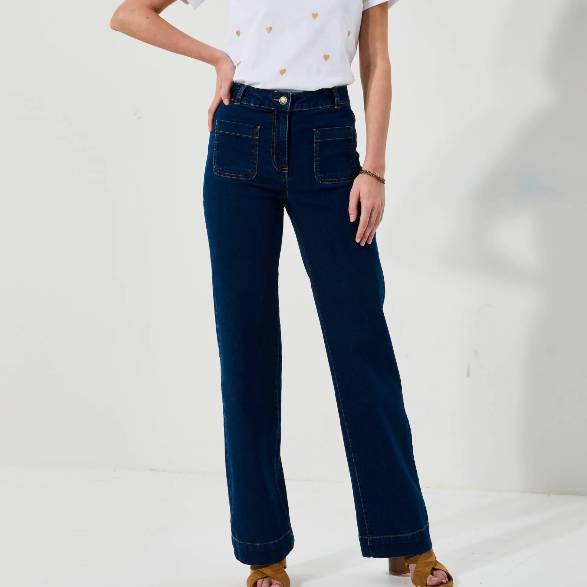 Ruime rechte jeans, hoge taille, grote lengte