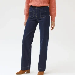 Ruime, rechte jeans, hoge taille, kleine lengte