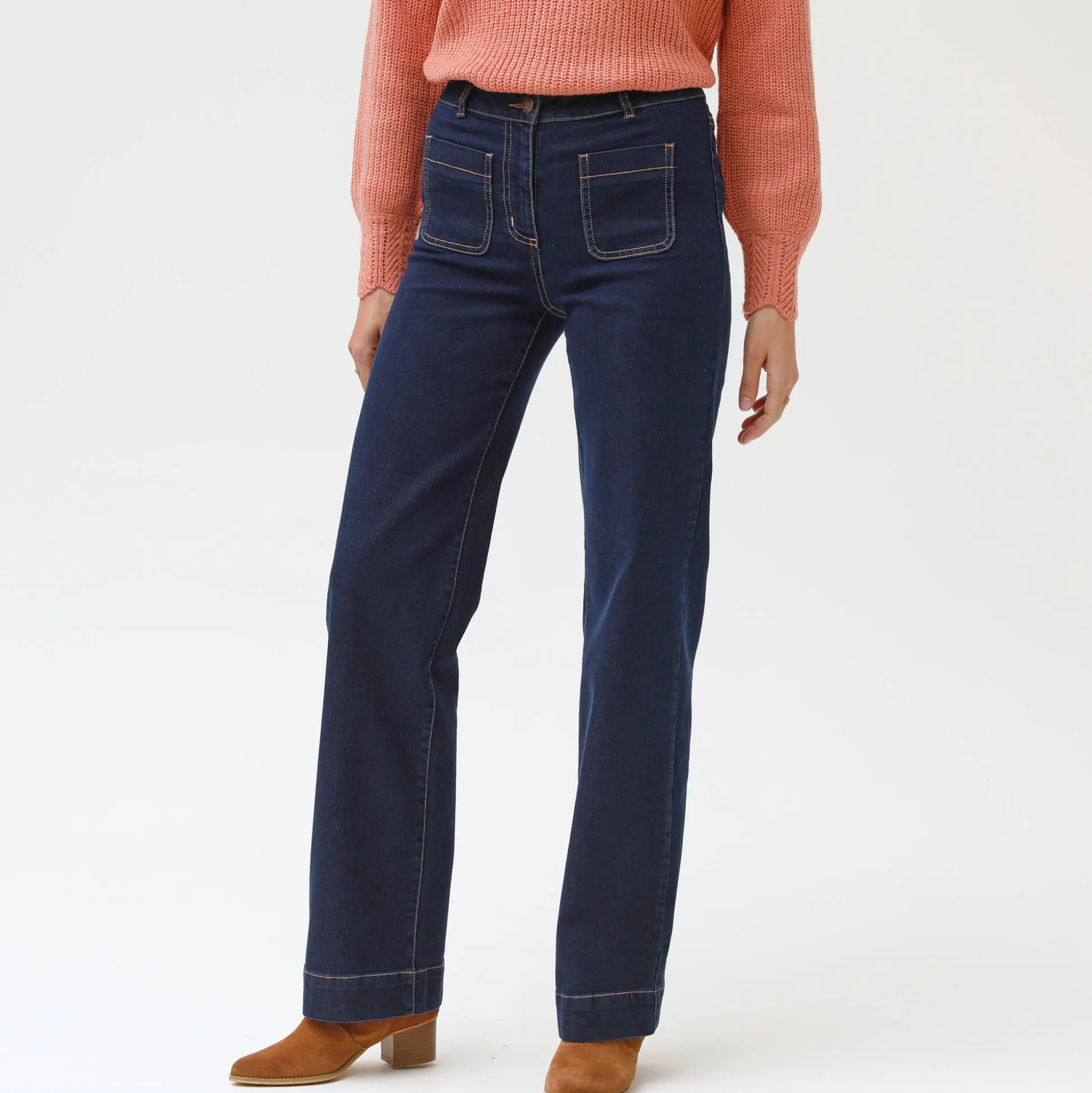 Ruime, rechte jeans, hoge taille, kleine lengte