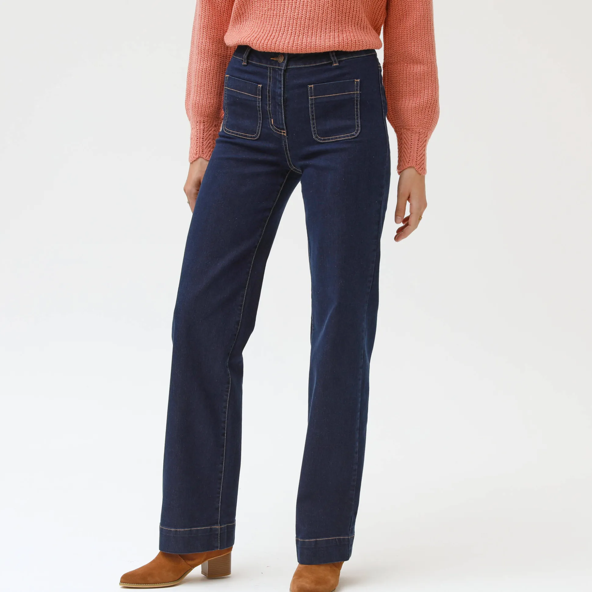 Ruime rechte jeans, hoge taille, grote lengte