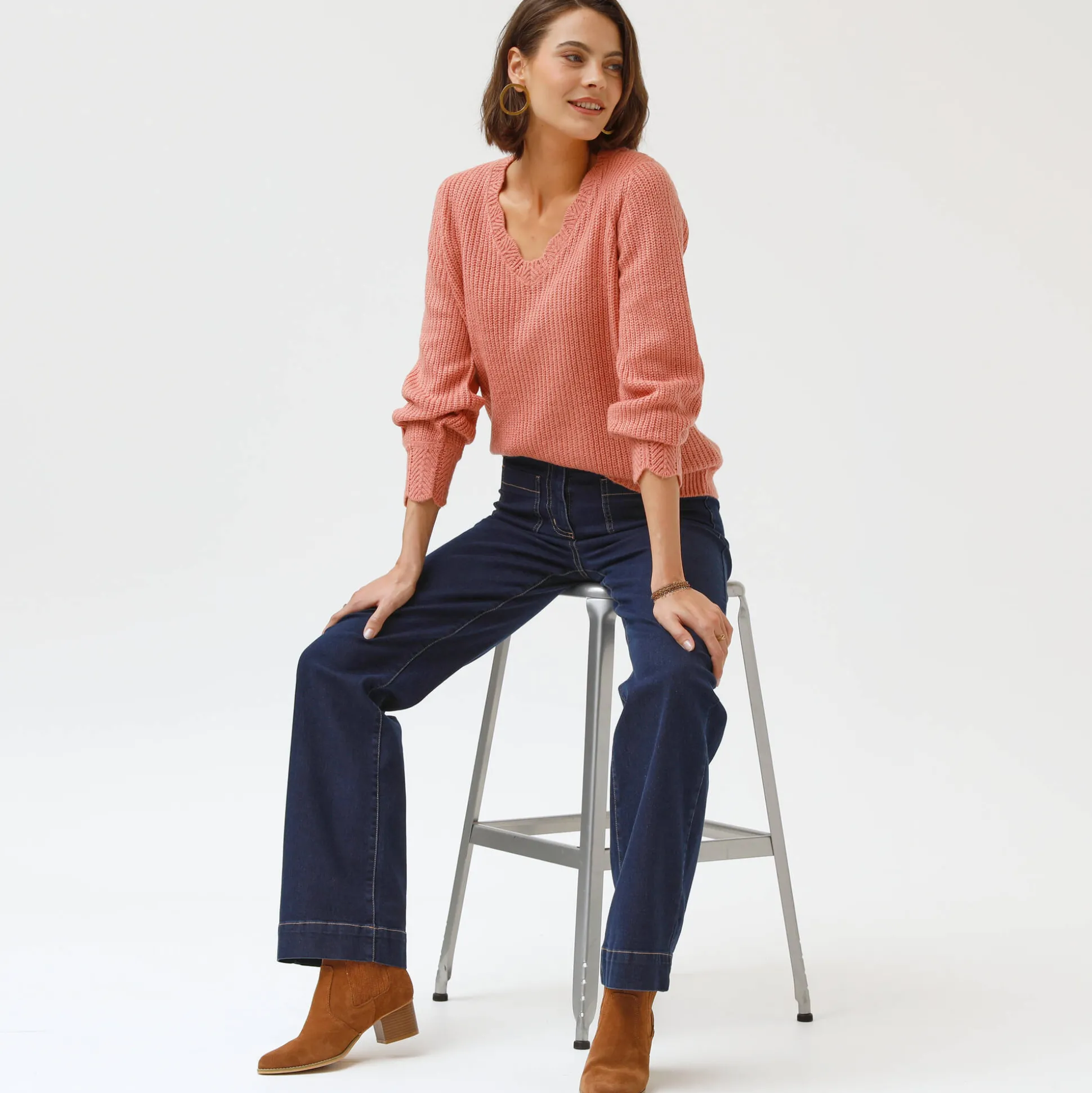Ruime rechte jeans, hoge taille, grote lengte