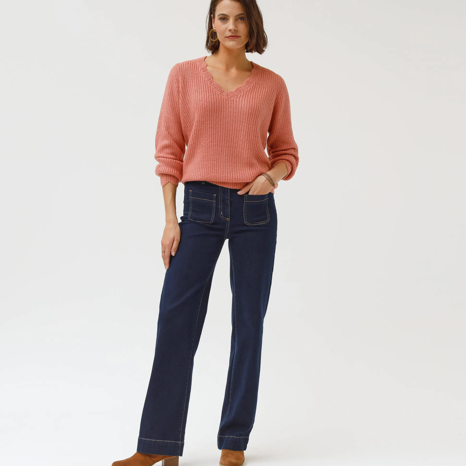 Ruime rechte jeans, hoge taille, grote lengte