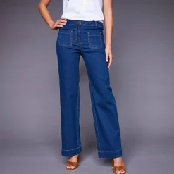 Ruime, rechte jeans, hoge taille, kleine lengte